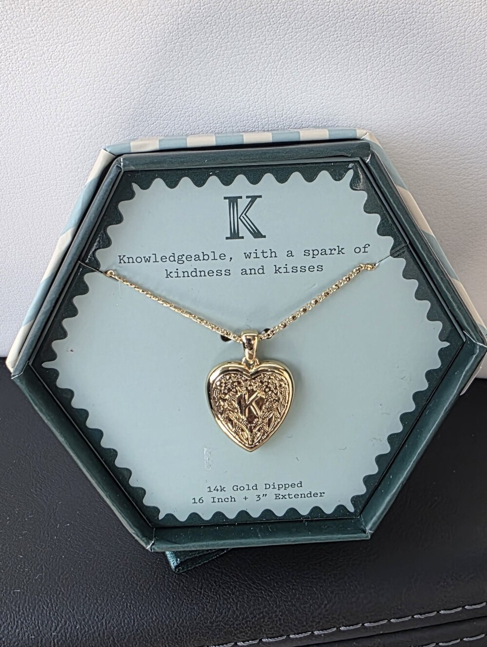 14k Gold Dipped Letter "K" Floral Engraved Locket Necklace!